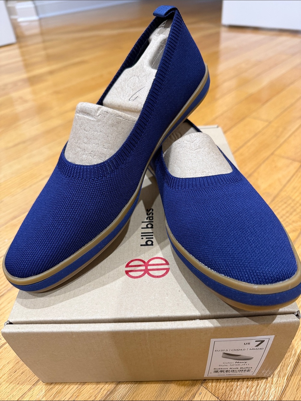 bill blass Blue Knit Slip-On Loafers with Tan Trim